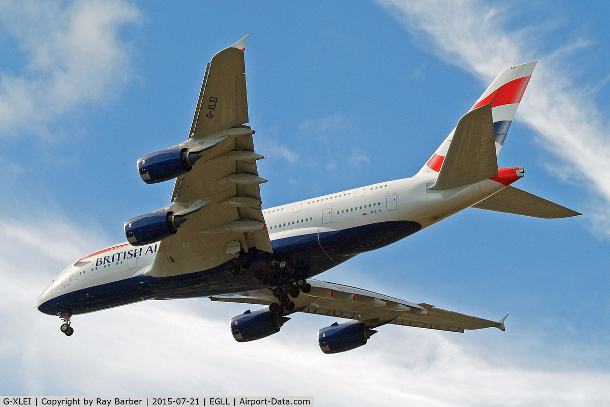 G-XLEI, 2014 Airbus A380-841 C/N 173, Airbus A380-841 [173] (British Airways) Home~G 21/07/2015. On approach 27R.