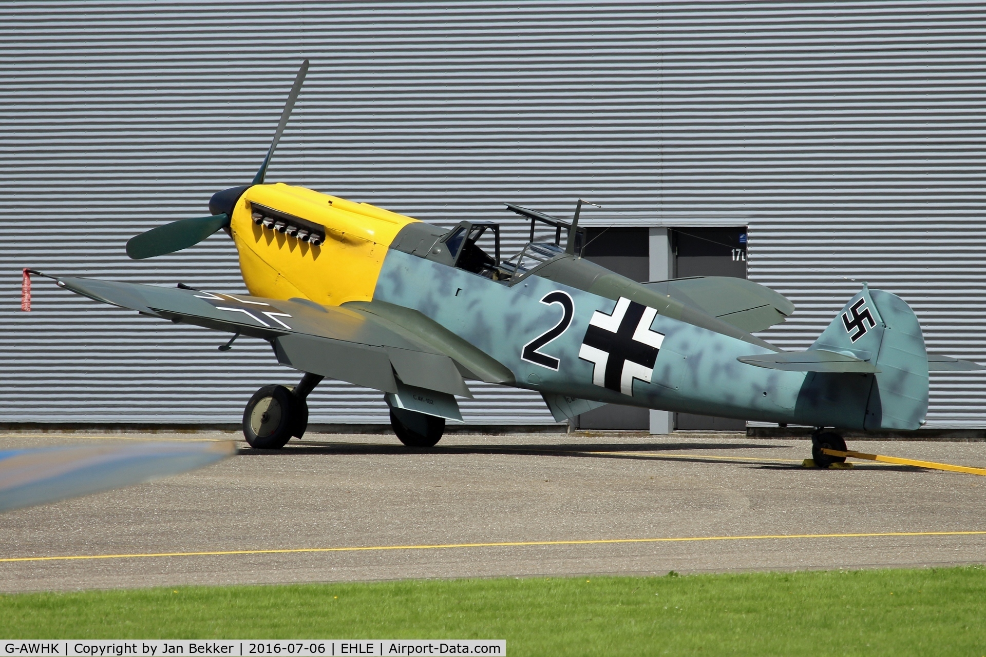 G-AWHK, 1949 Hispano HA-1112-M1L Buchon C/N 172, At Lelystad Airport for performing in the movie Dunkirk