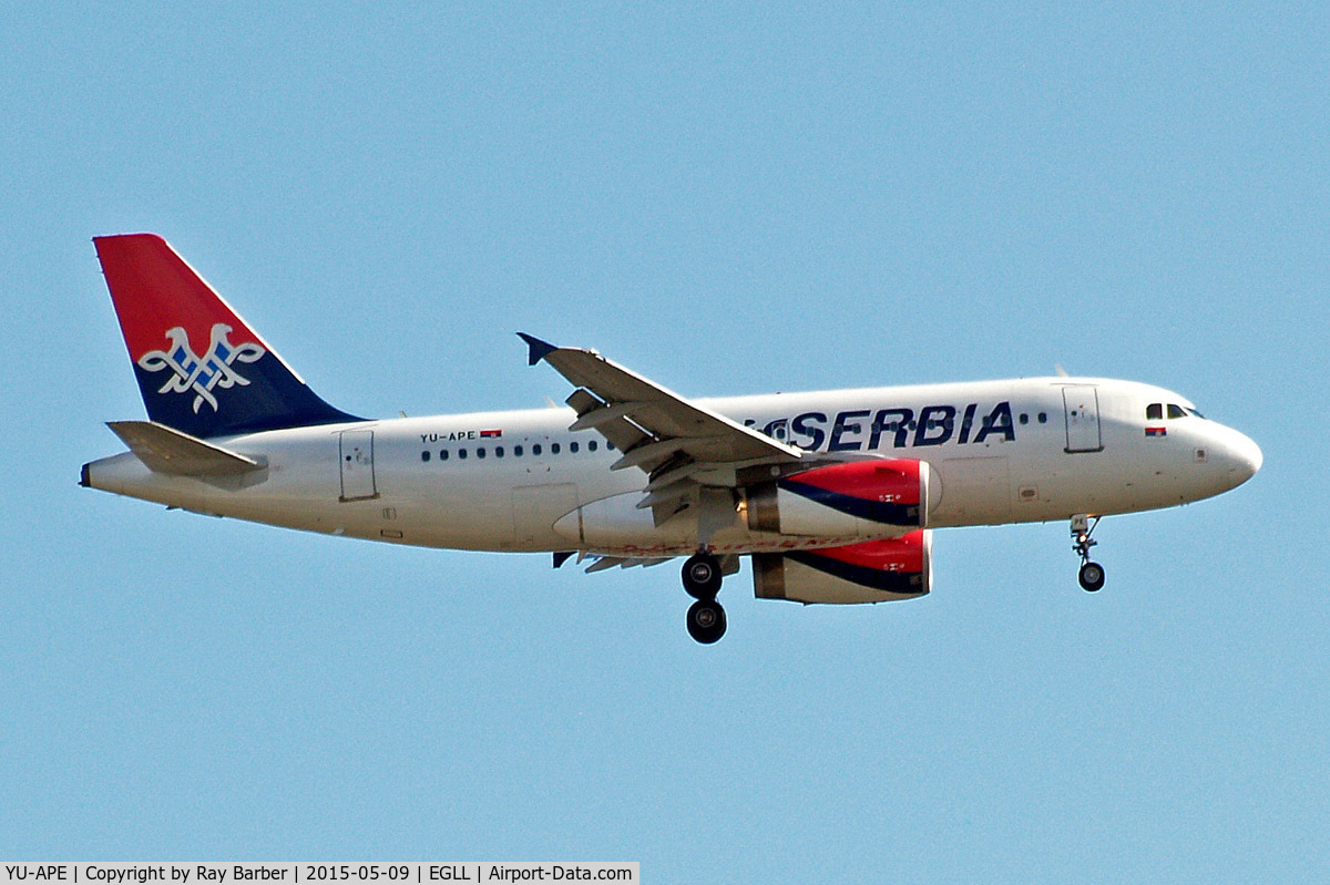 YU-APE, 2007 Airbus A319-132 C/N 3252, Airbus A319-131 [3252] (Air Serbia) Home~G 09/05/2015. On approach 27L.