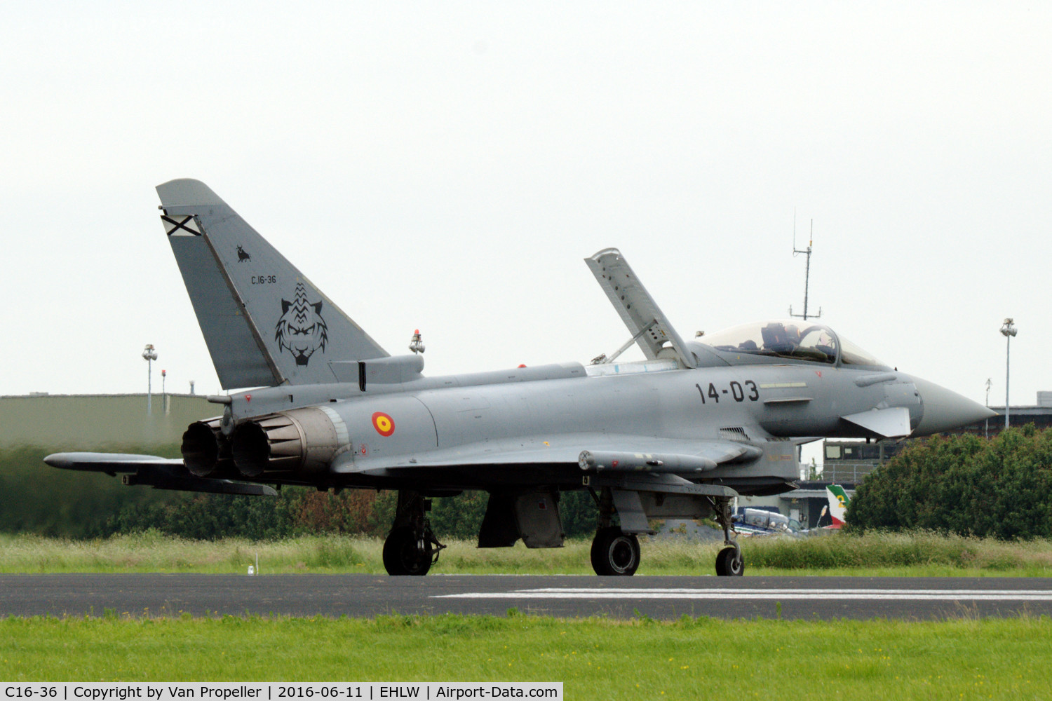 C16-36, Eurofighter EF-2000 Typhoon S C/N SS017, Eurofighter Typhoon of the Spanish Air Force at the 2016 open days at Leeuwarden Air Base, the Netherlands
