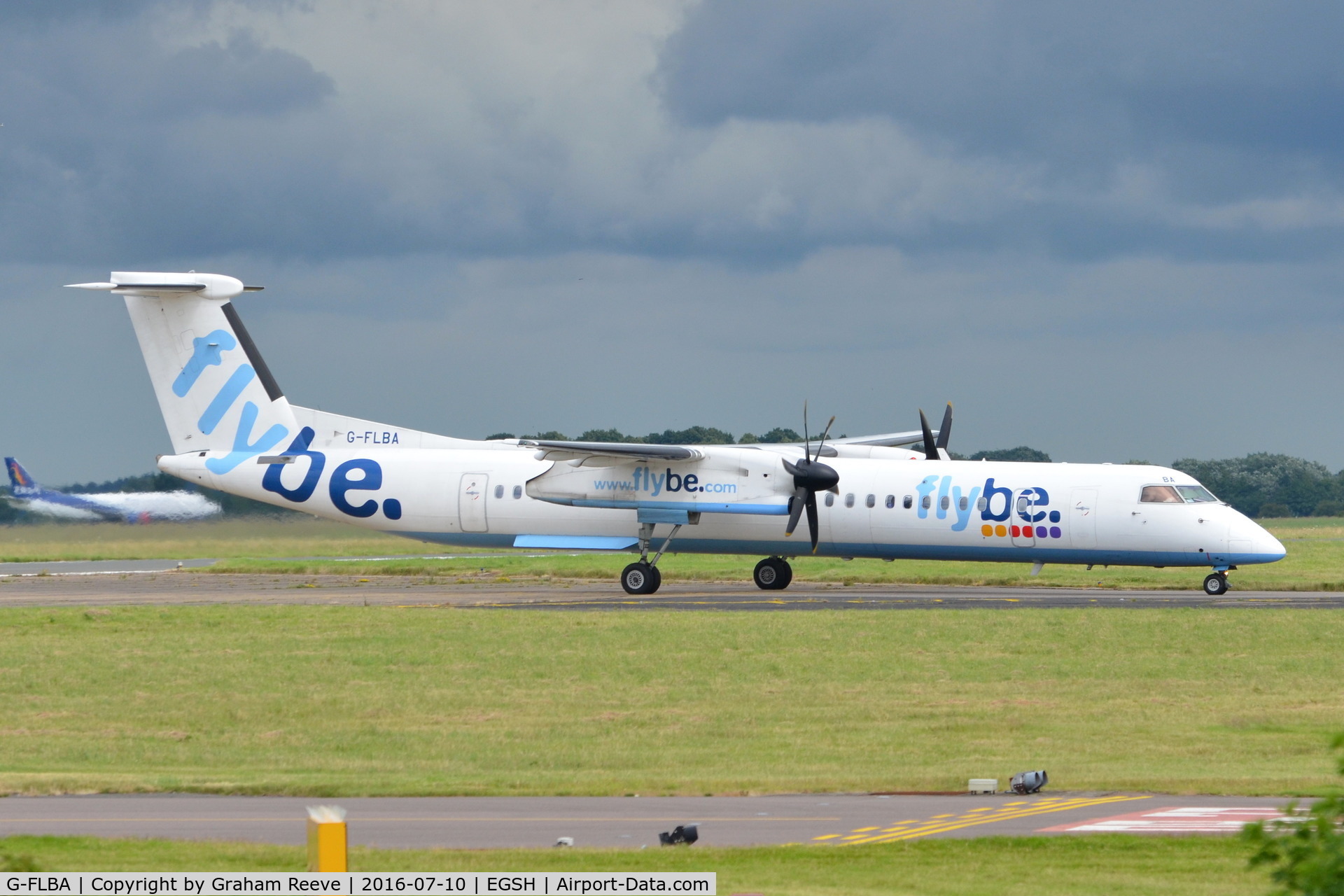 G-FLBA, 2009 De Havilland Canada DHC-8-402Q Dash 8 C/N 4253, Just landed at Norwich.