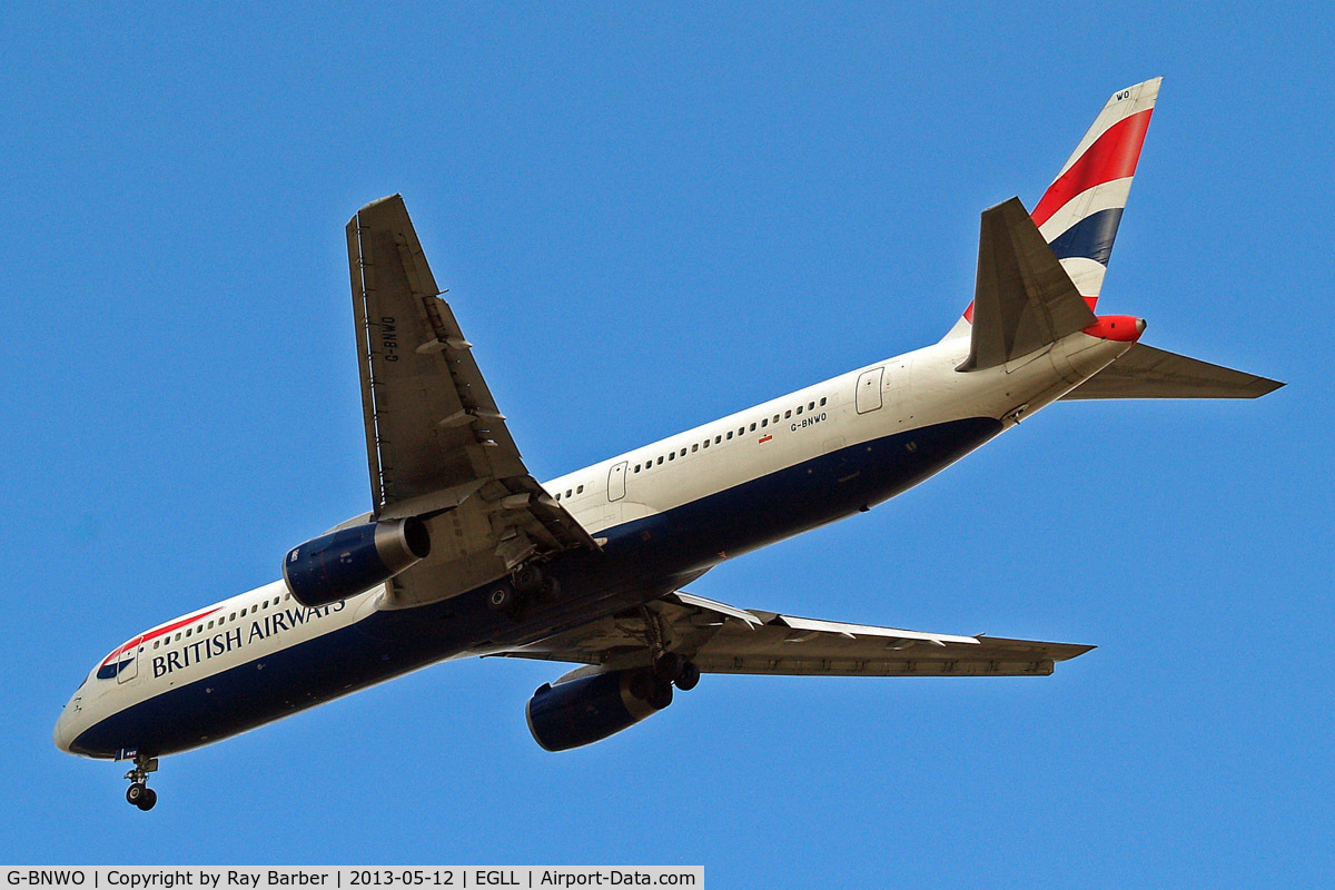 G-BNWO, 1992 Boeing 767-336 C/N 25442, Boeing 767-336ER [25442] (British Airways) Home~G 12/05/2013. On approach 27R.