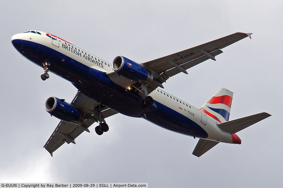 G-EUUN, 2003 Airbus A320-232 C/N 1910, Airbus A320-232 [1910] (British Airways) Home~G 29/08/2009. On approach 27R.