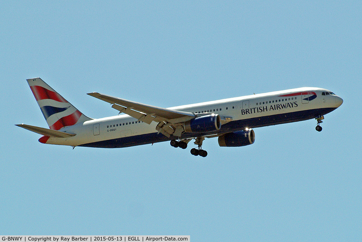 G-BNWY, 1996 Boeing 767-336 C/N 25834, Boeing 767-336ER [25834] (British Airways) Home~G 13/05/2015. On approach 27L.