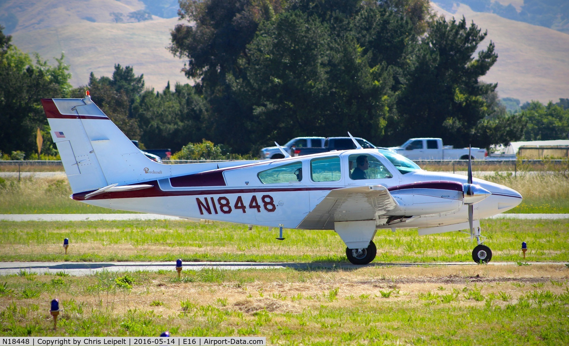 N18448, 1977 Beech 95-B55 (T42A) Baron C/N TC-2087, First United Inc (Wilmington, DE) 1977 Beechcraft Baron 55 taxing in at the 2016 Airport Day at South County Airport, San Martin, CA.