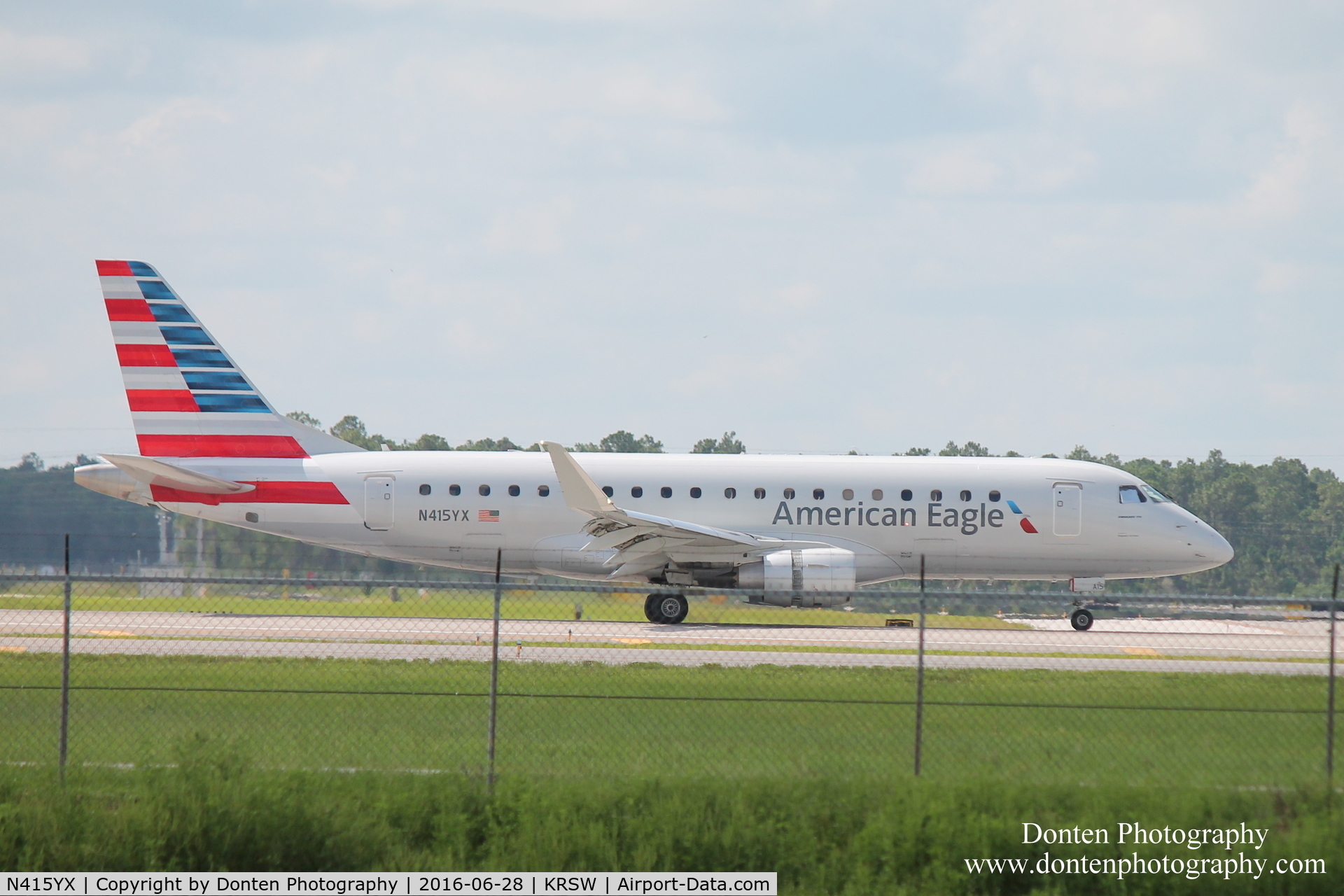 N415YX, 2013 Embraer 175LR (ERJ-170-200LR) C/N 17000378, American Flight 4573 operated by Republic (N415YX) arrives at Southwest Florida International Airport following flight from Reagan National Airport