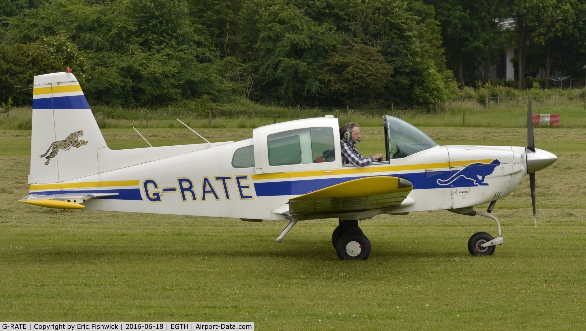 G-RATE, 1978 Grumman American AA-5A Cheetah C/N AA5A-0781, 2. G-RATE arriving at Old Warden Airfield.