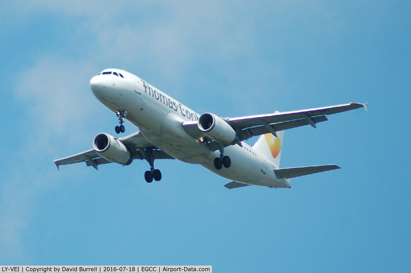 LY-VEI, 1998 Airbus A320-233 C/N 0902, Thomas Cook LY-VEI on approach to Manchester Airport.