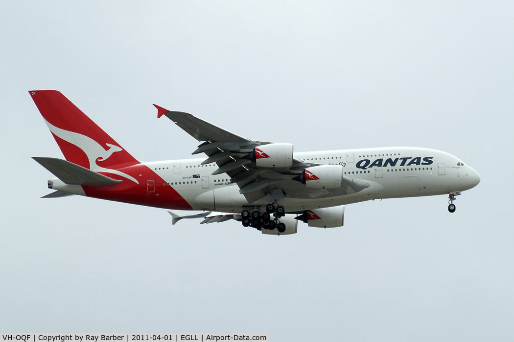 VH-OQF, 2009 Airbus A380-842 C/N 029, Airbus A380-841 [029] (QANTAS) Home~G 01/04/2011. On approach 27L.