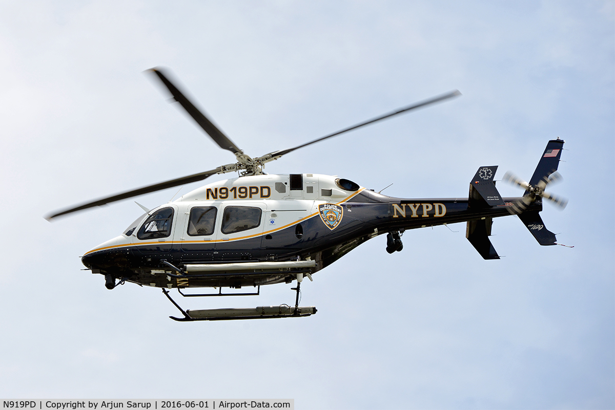 N919PD, 2014 Bell 429 GlobalRanger C/N 57220, Flying over New York harbor.