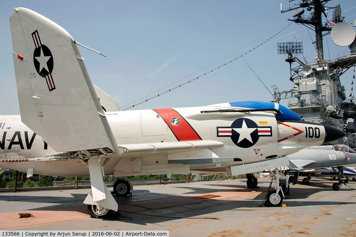 133566, McDonnell F3H-2N Demon C/N 78, On display aboard USS Intrepid. This Demon is from VF-41 'Black Aces' flying off USS Independence. VF-41 flew the Demon from 1957-62, having embarked once on USS Intrepid. The squadron moved from this all-weather missile fighter to the F-4B Phantom II.