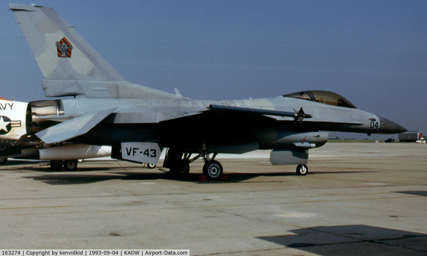 163274, General Dynamics F-16N Fighting Falcon C/N 3M-7, Andrew's Air Force base visiting aircraft ramp.