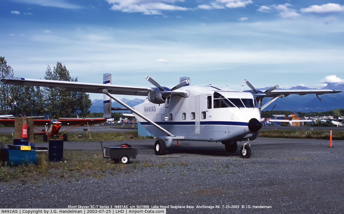 N491AS, 1979 Short SC-7 Skyvan 3 C/N SH.1968, At Lake Hood Seaplane Base.