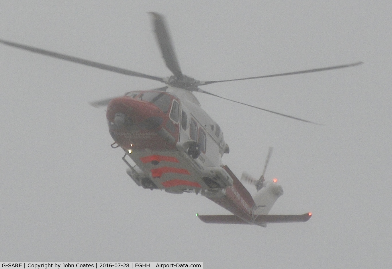 G-SARE, 2015 AgustaWestland AW-139 C/N 31610, Just visible during a low pass in very low cloud