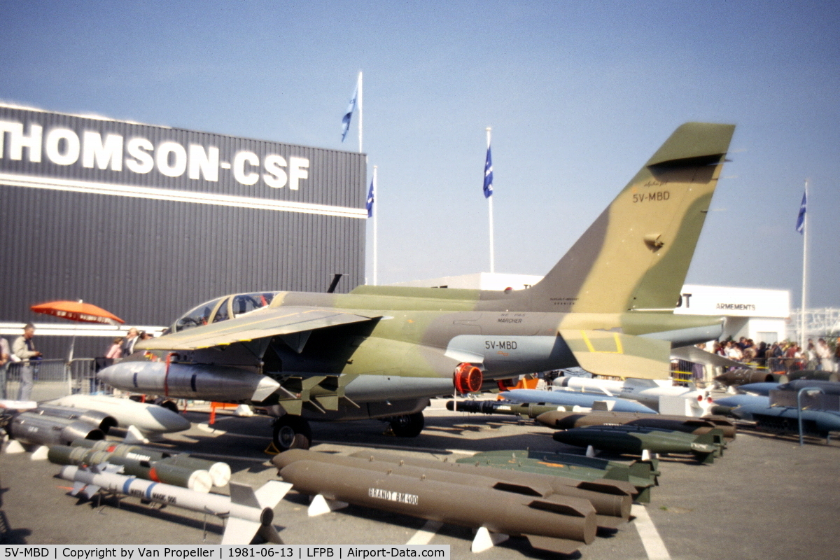 5V-MBD, Dassault-Dornier Alpha Jet E C/N Not found 5V-MBD, Alpha Jet E of the Togolese Air Force shown at Le Bourget 1981