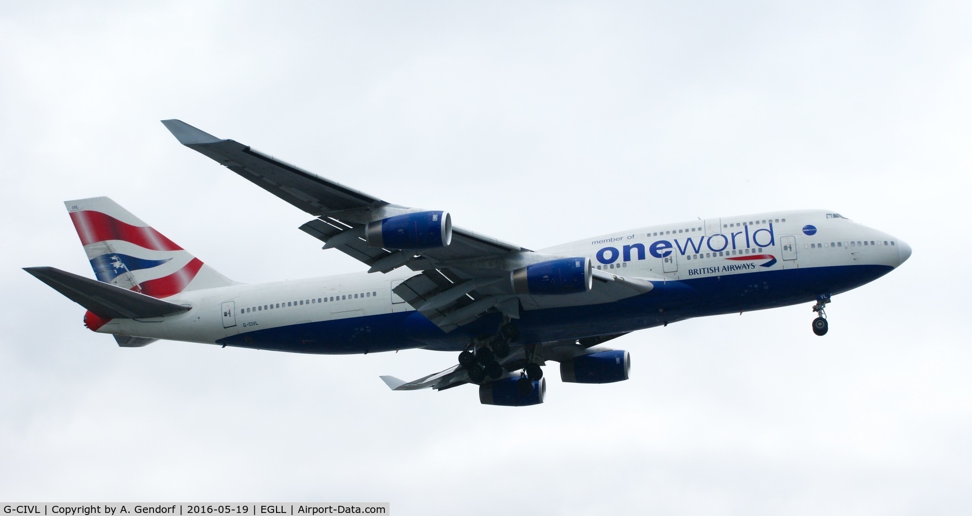 G-CIVL, 1997 Boeing 747-436 C/N 27478, British Airways (One World ttl.), is here approaching RWY 27R at London Heathrow(EGLL)