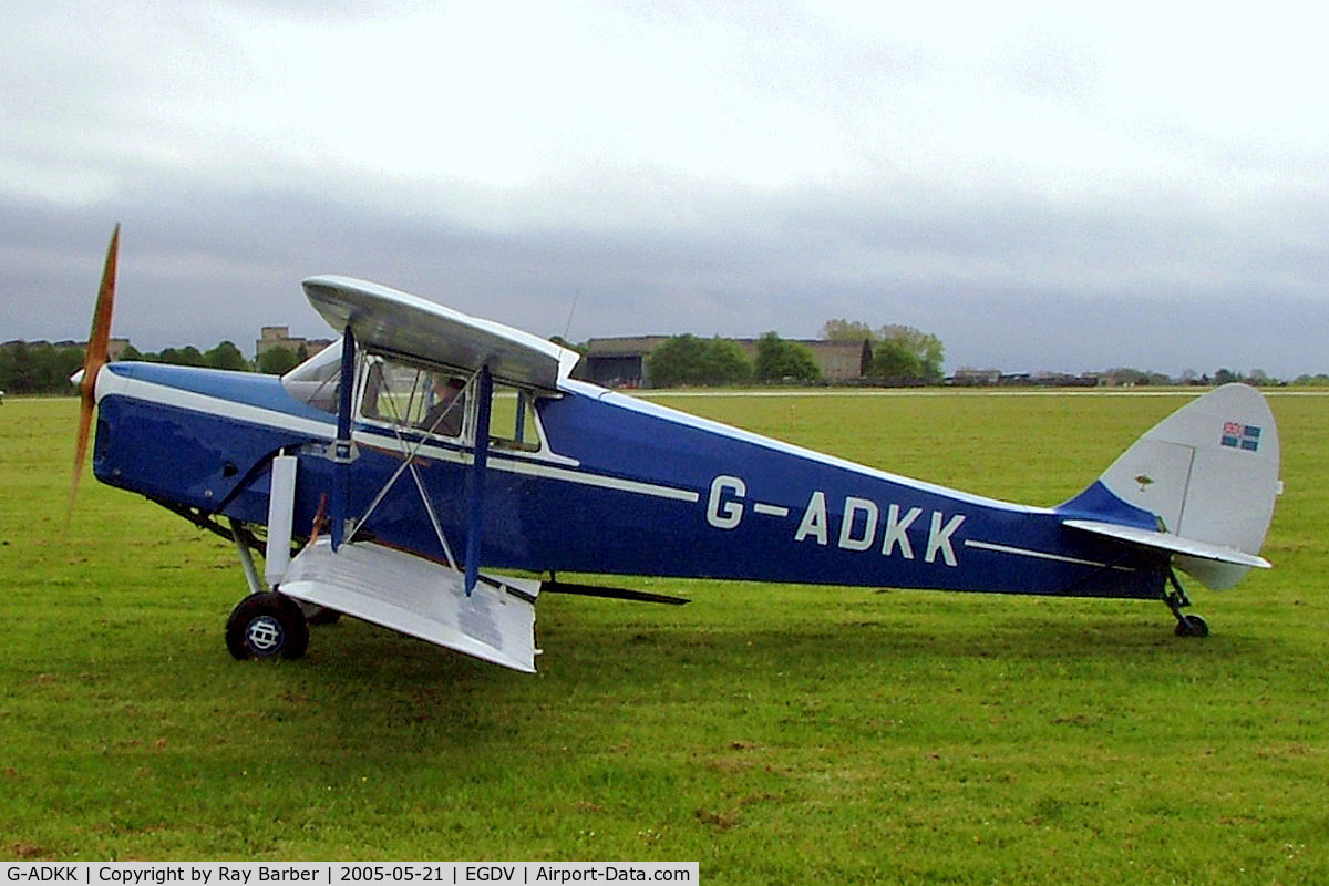 G-ADKK, 1935 De Havilland DH.87B Hornet Moth C/N 8033, De Havilland DH.87B Hornet Moth [8033] Hullavington~G 21/05/2005. Flag now added to tail. 