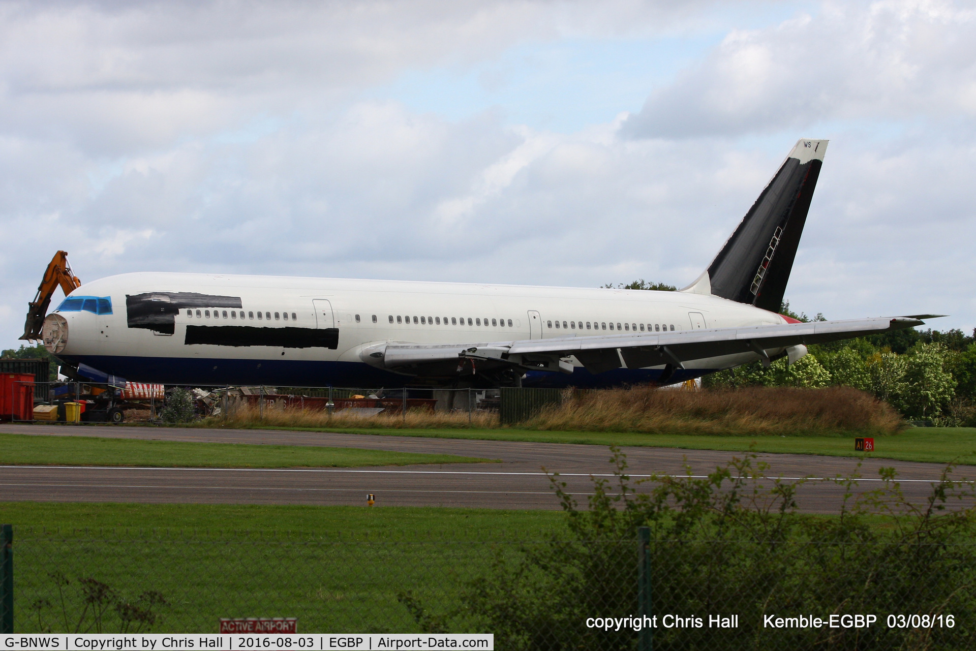 G-BNWS, 1992 Boeing 767-336 C/N 25826, in the scrapping area at Kemble