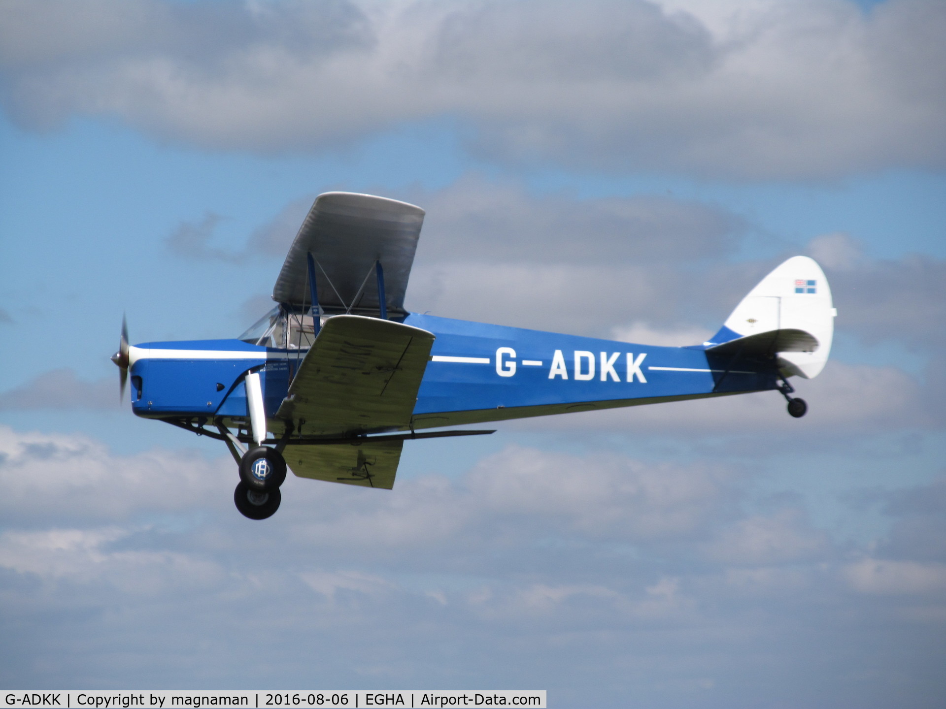 G-ADKK, 1935 De Havilland DH.87B Hornet Moth C/N 8033, leaving Compton fly in