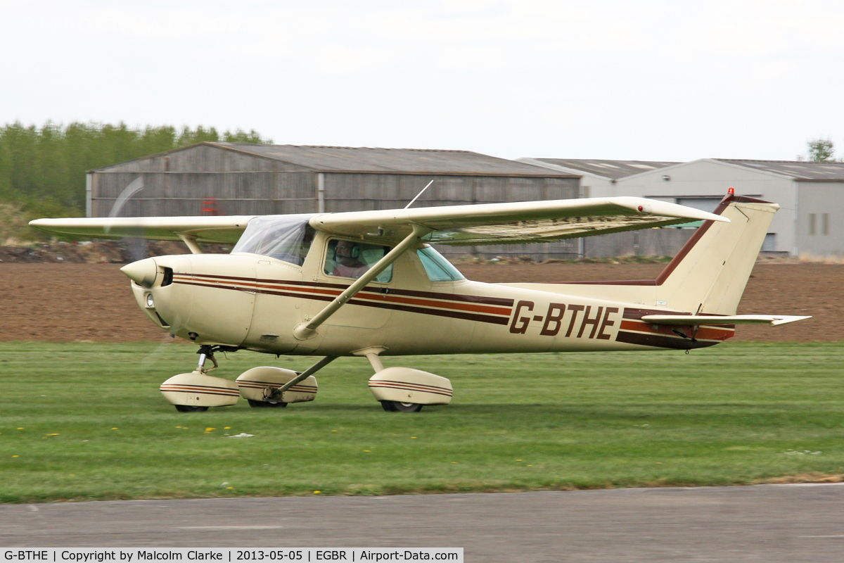 G-BTHE, 1974 Cessna 150L C/N 150-75340, Cessna 150L at The Real Aeroplane Company's May-hem Fly-In, Breighton Airfield, May 5th 2013.