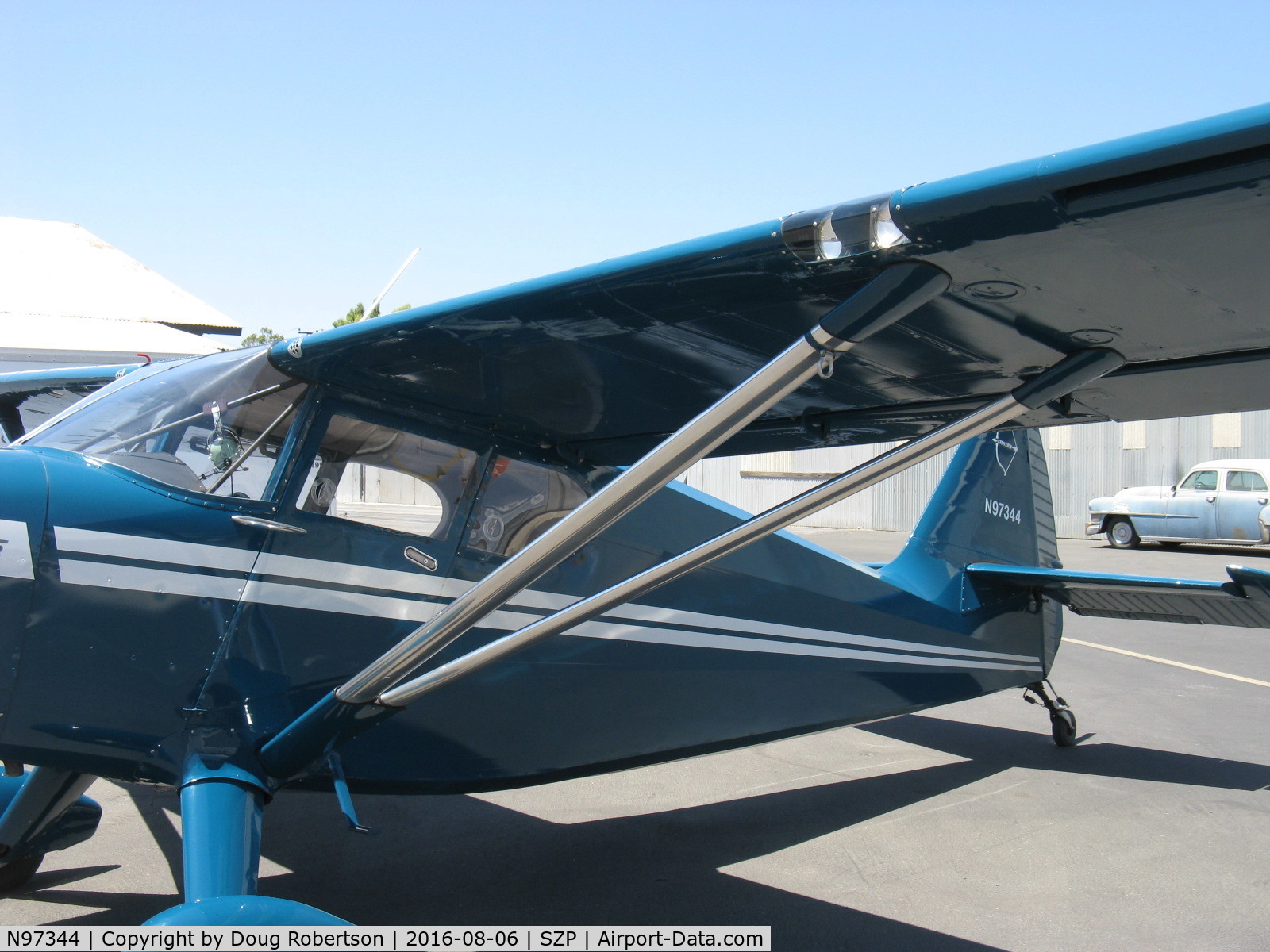 N97344, 1946 Universal Stinson 108 Voyager C/N 108-344, 1946 Universal Stinson 108 VOYAGER, Franklin 6A4165 165 Hp, chromed struts, ball-bearing controls, ailerons, elevator, rudder. Slotted-type wing flaps, Fixed wing slots for low speed aileron control.