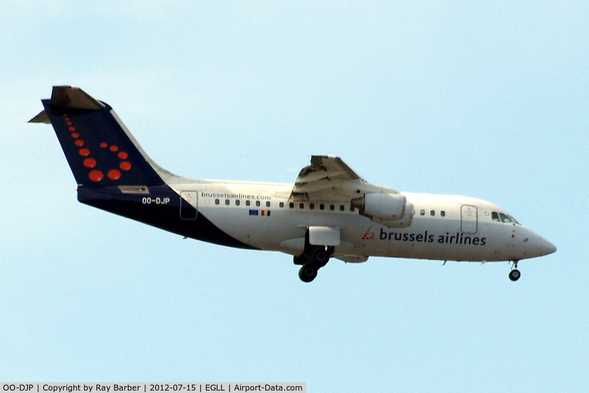 OO-DJP, 1996 British Aerospace Avro 146-RJ85 C/N E.2287, BAe 146-RJ85 [E2287] (Brussels Airlines) Home~G 15/07/2012. On approach 27L.