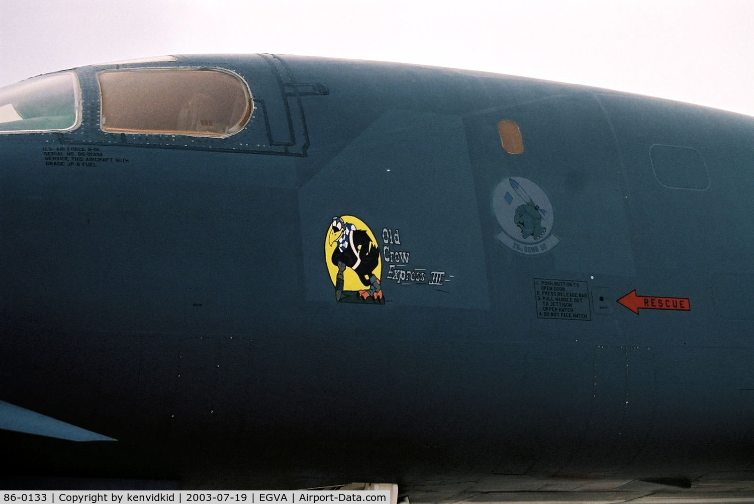 86-0133, 1986 Rockwell B-1B Lancer C/N 93, US Air Force at RIAT.
Nose art detail.