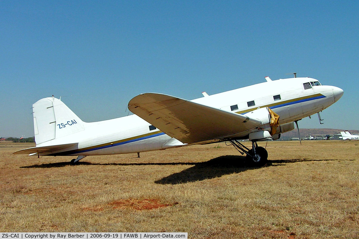 ZS-CAI, 1944 Douglas C-47A Skytrain (DC-3C-47A-25-DK) C/N 13541, DC-3C-47A-25-DK [13541] (South African DCA) Pretoria-Wonderboom~ZS 19/09/2006. Shown here minus starboard engine.