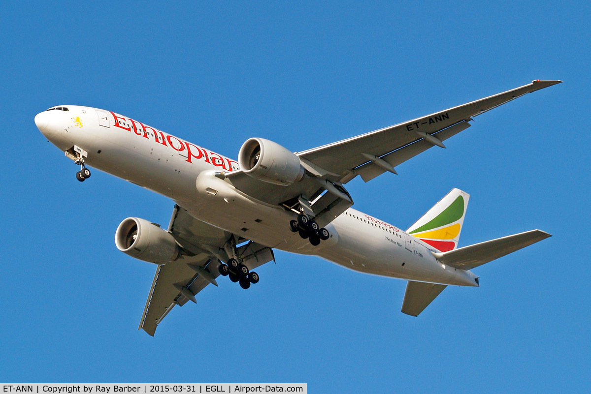 ET-ANN, 2010 Boeing 777-260/LR C/N 40770, Boeing 777-260LR [40770] (Ethiopian Airlines) Home~G 31/03/2015. On approach 27R.
