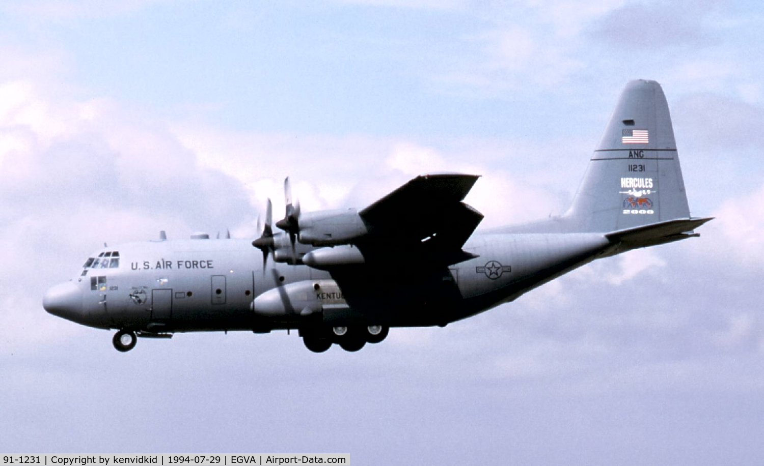 91-1231, 1992 Lockheed C-130H Hercules C/N 382-5278, US Air Force arriving for RIAT, Kentucky ANG, 2000th Hercules.