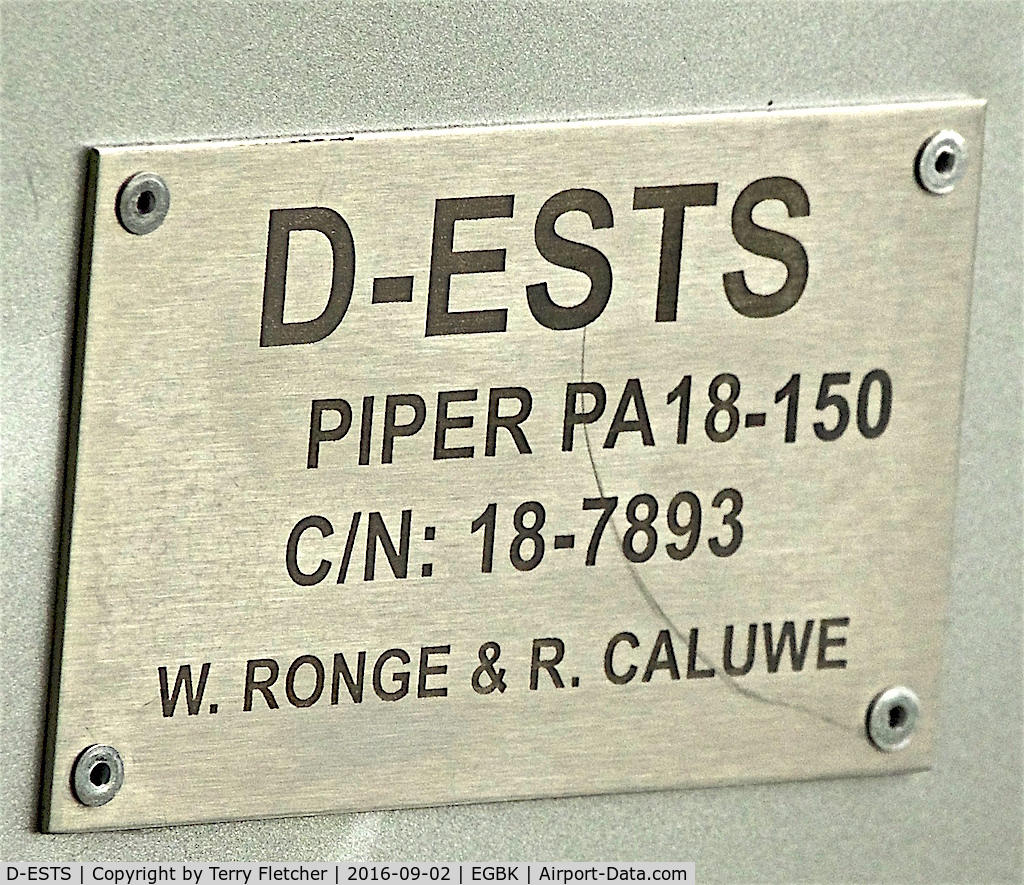 D-ESTS, 1962 Piper PA-18-150 Super Cub Super Cub C/N 18-7893, Data Plate