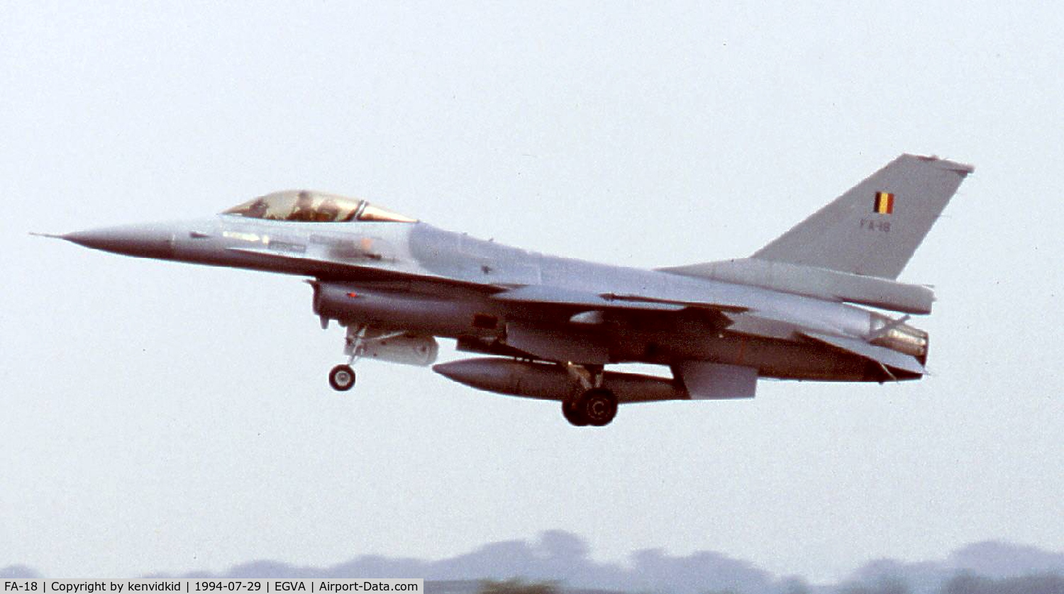 FA-18, 1980 SABCA F-16A Fighting Falcon C/N 6H-18, Belgian Air Force arriving at RIAT.