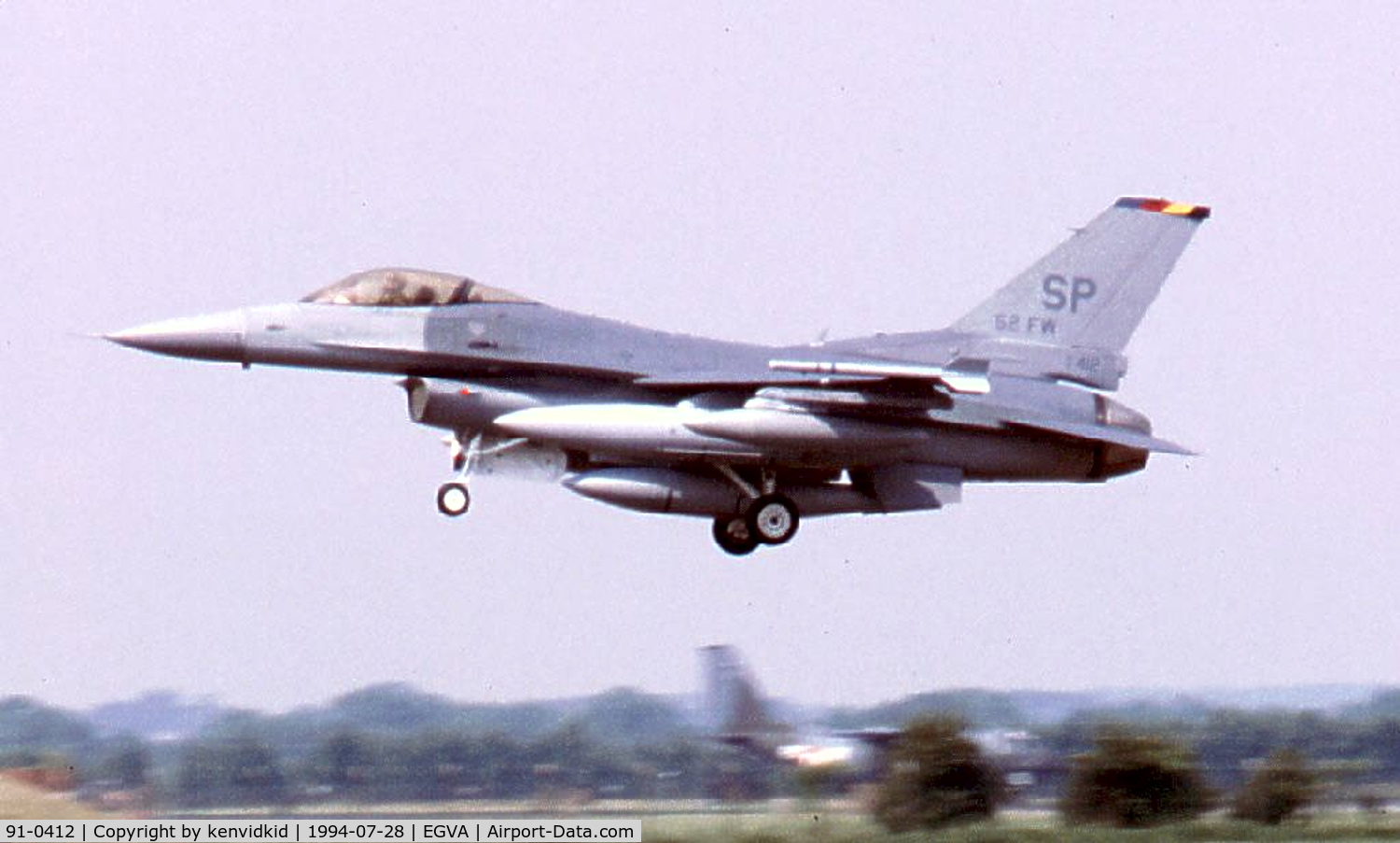 91-0412, 1991 General Dynamics F-16C Fighting Falcon C/N CC-110, US Air Force arriving at RIAT.