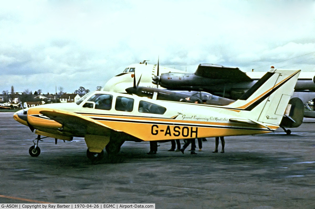 G-ASOH, 1964 Beech 95-B55 Baron Baron C/N TC-656, Beech 95-B55 Baron [TC-656] (General Engineering Co (Ilford) Ltd) Southend~G 26/04/1970. From a slide.