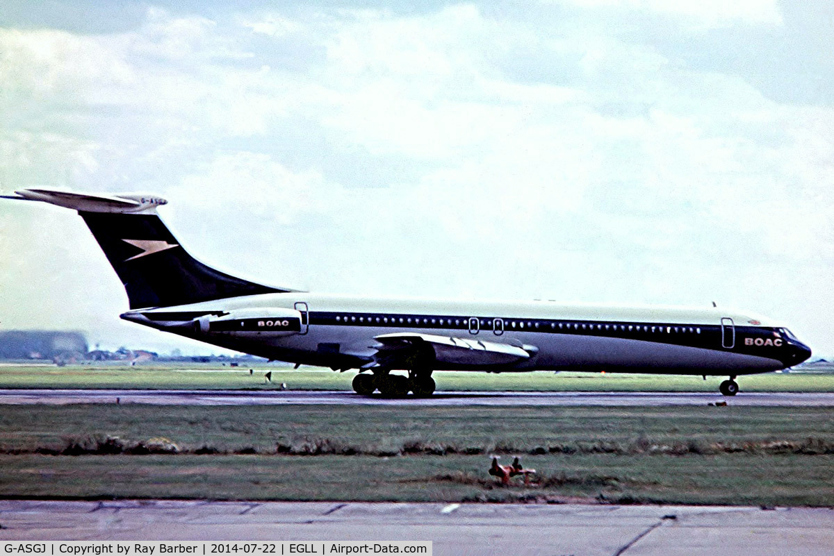 G-ASGJ, 1967 Vickers Super VC10 Srs 1151 C/N 860, Vickers VC-10 1151 [860] (BOAC) Heathrow~G @ 17/04/1973. From a slide date approximate.
