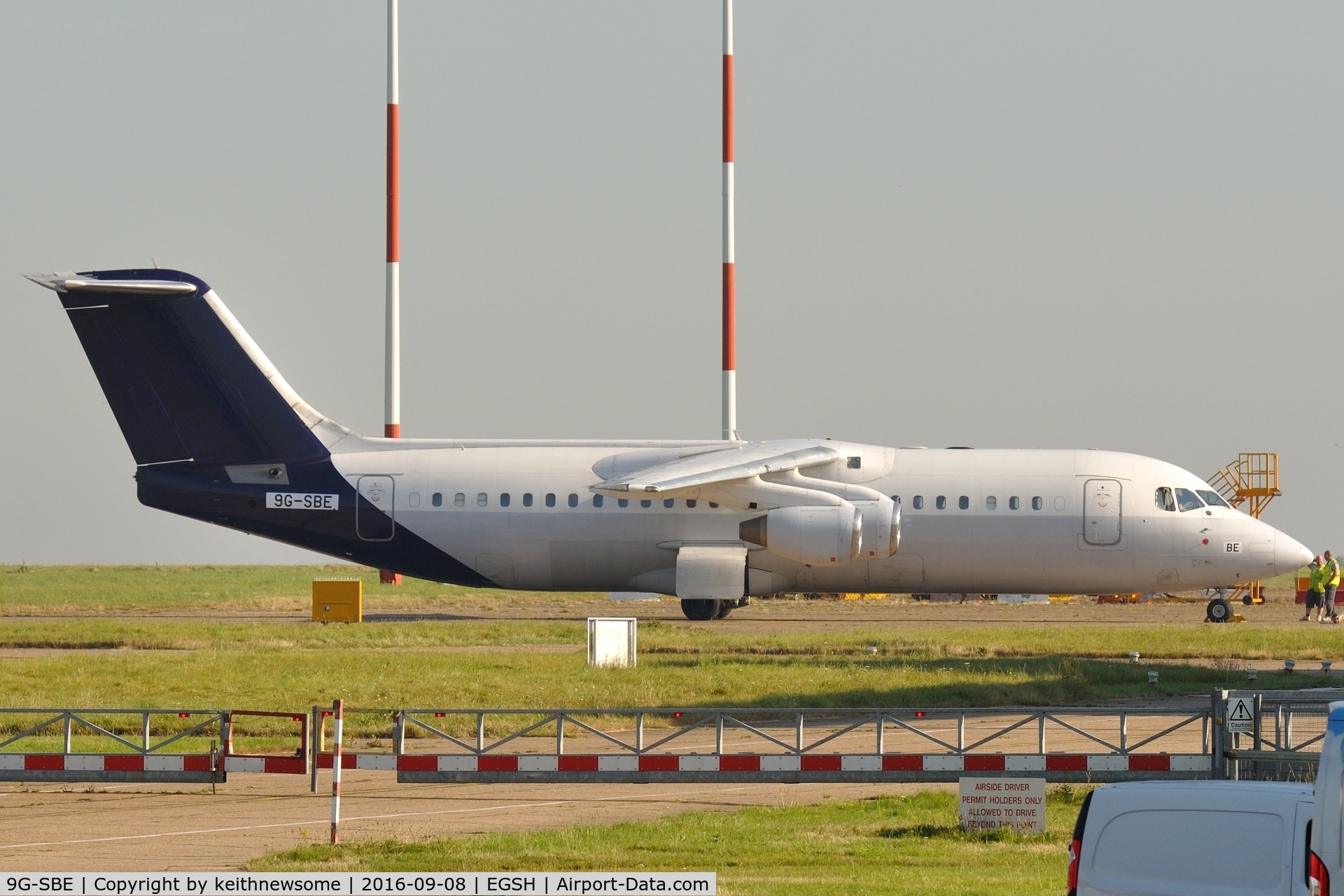 9G-SBE, 1998 British Aerospace Avro 146-RJ100 C/N E3332, Arrived at Norwich for paint work, Formerly OO-DWF,G-CJFV