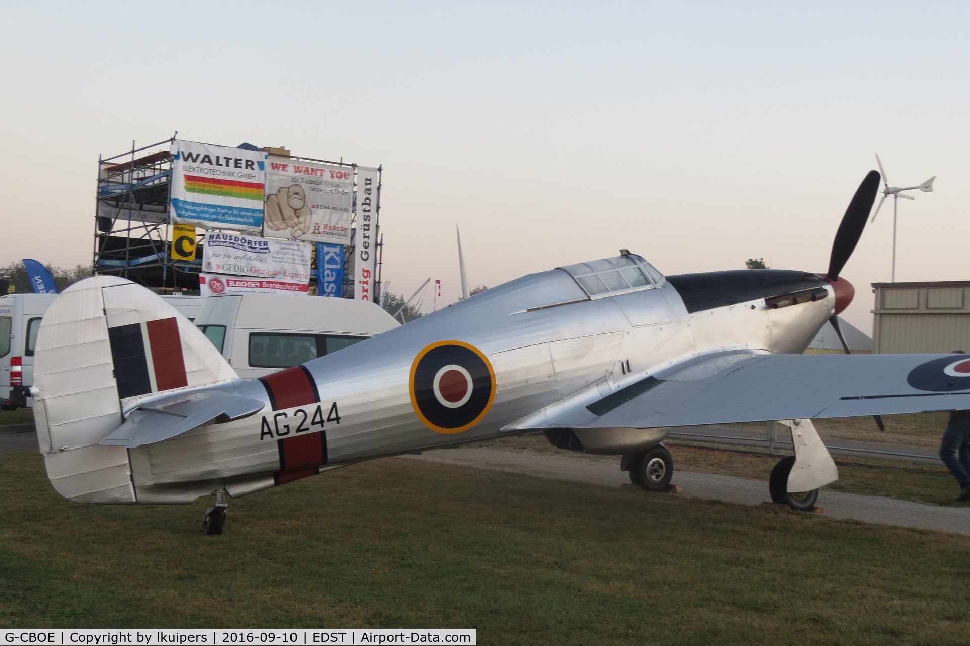 G-CBOE, 1942 Hawker (CCF) Hurricane Mk2B C/N CCF/R30040, On the Old Timer Treffen at Hahnweide in 2016 on an early morning