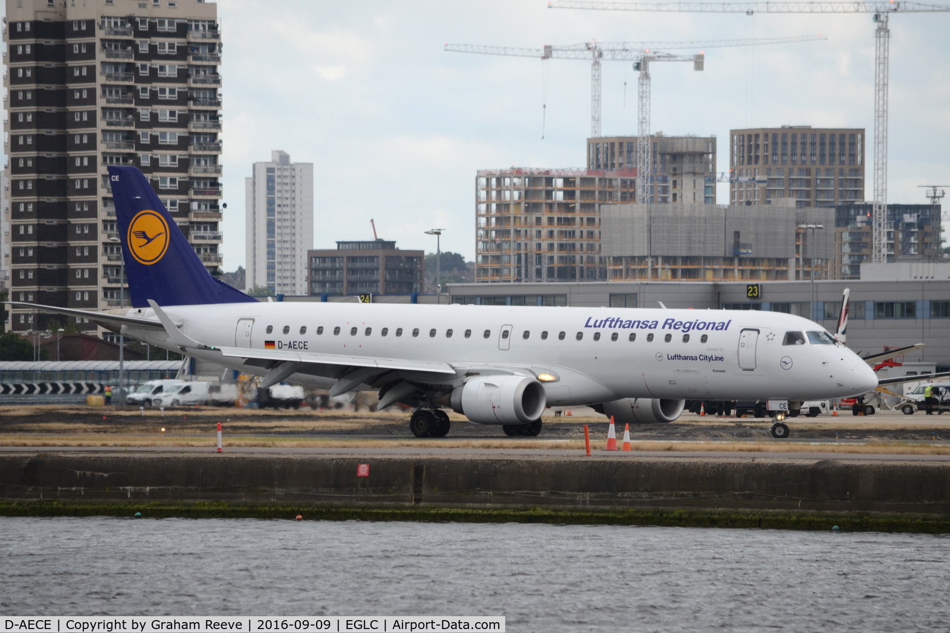 D-AECE, 2010 Embraer 190LR (ERJ-190-100LR) C/N 19000341, Just landed at London City.