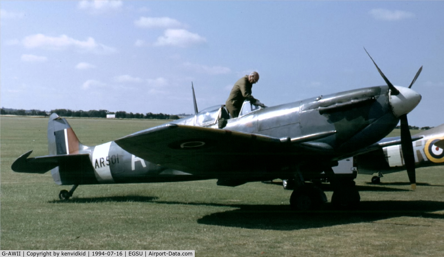 G-AWII, 1942 Supermarine 349 Spitfire LF.Vc C/N WASP/20/223, At the 1994 Flying Legends Air Show.