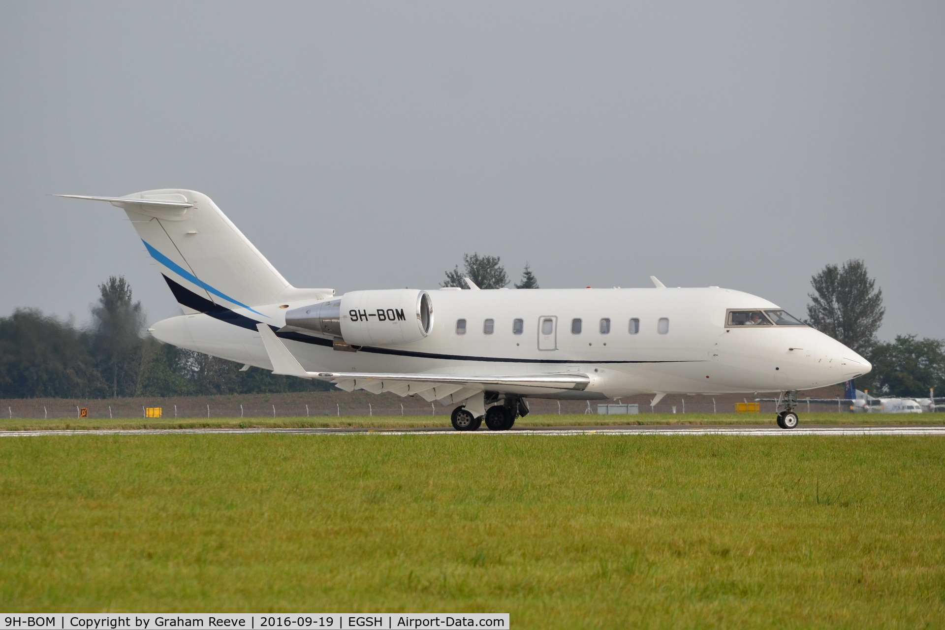 9H-BOM, 2009 Bombardier Challenger 605 (CL-600-2B16) C/N 5785, About to depart from Norwich.
