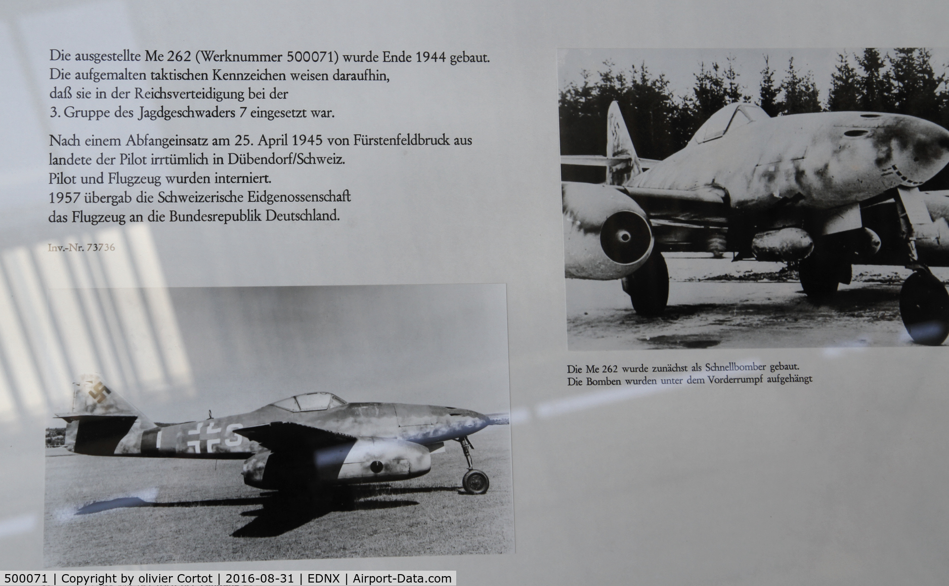 500071, 1945 Messerschmitt Me 262A-1a Schwalbe C/N 500071, history of the plane