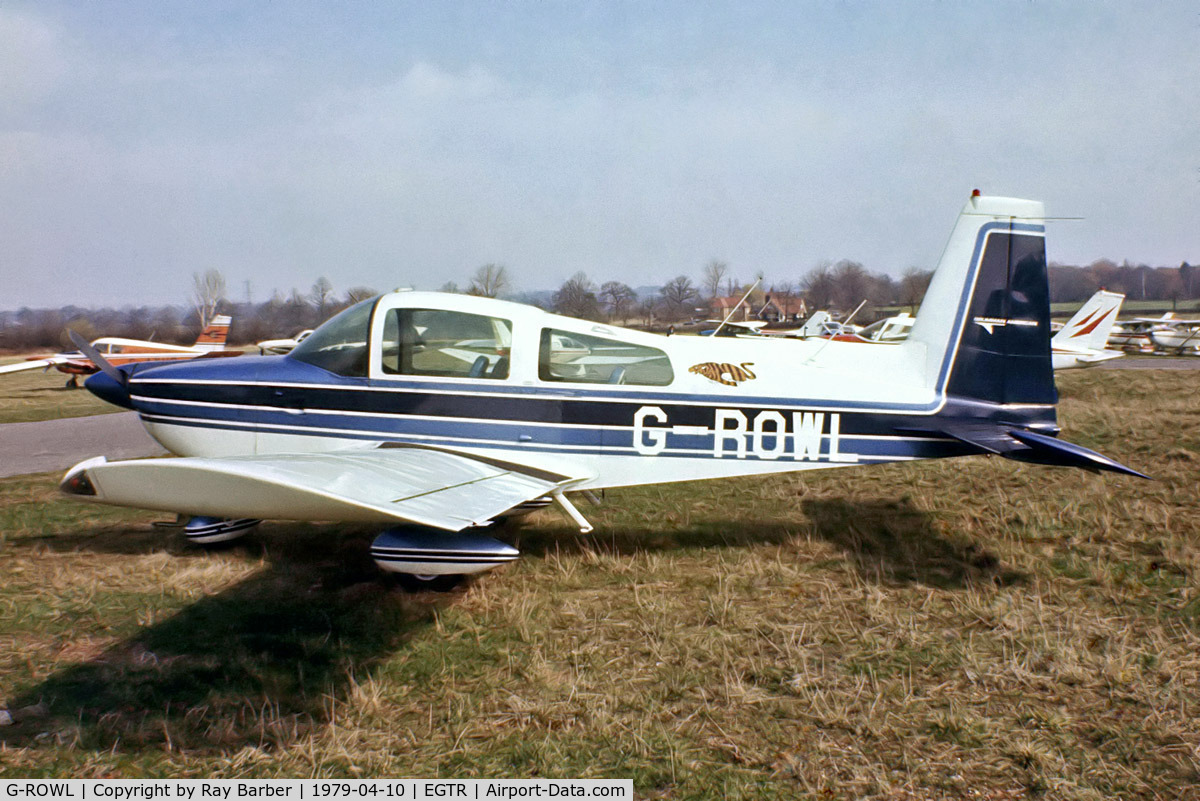 G-ROWL, 1977 Grumman American AA-5B Tiger C/N AA5B-0595, Grumman American AA-5B Tiger [AA5B-0595] Elstree~G 10/04/1979. From a slide.