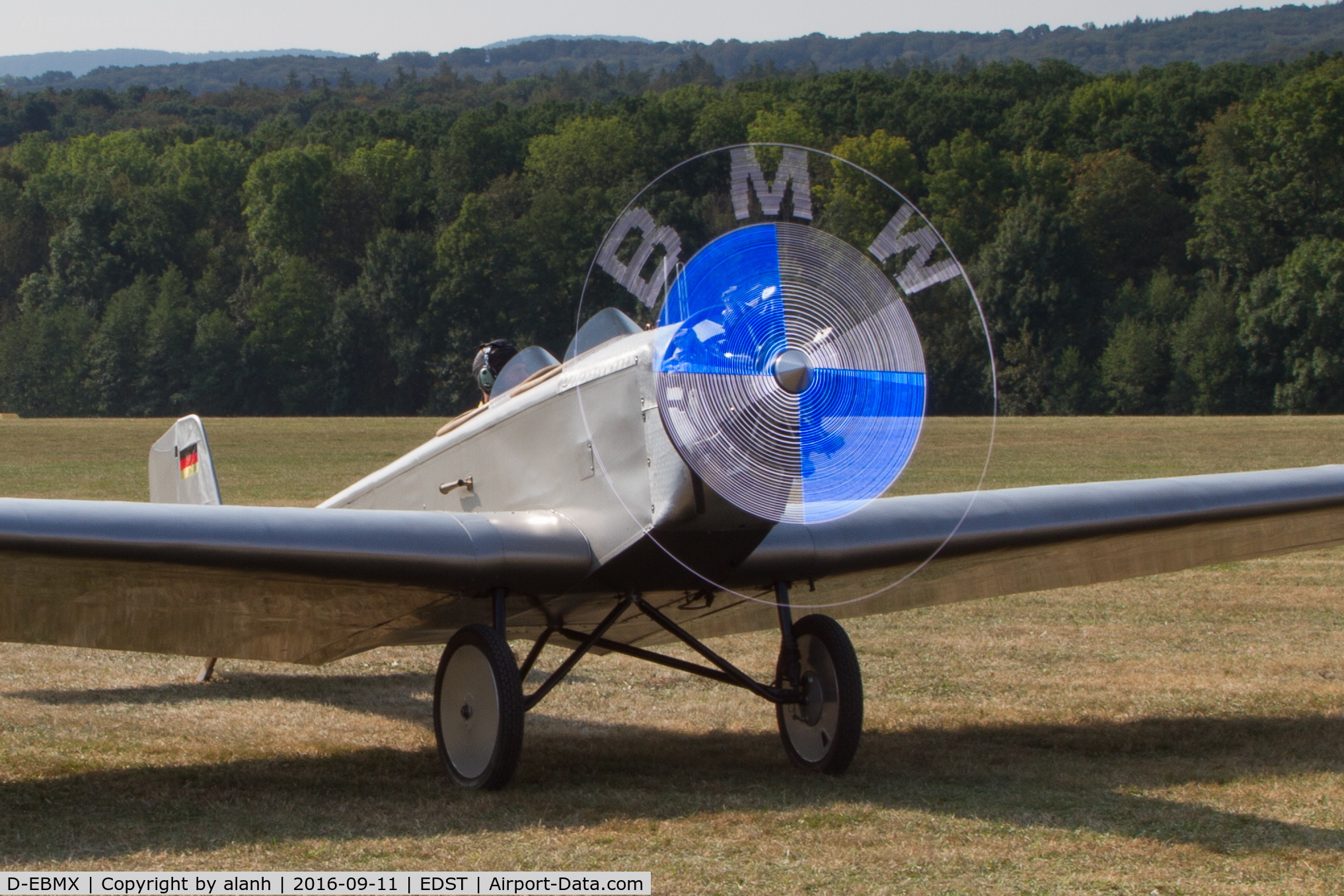 D-EBMX, 1927 Klemm Kl-25-1A C/N 149, Taxying with the illuminated BMW logo on the propellor, at the 2016 Hahnweide Oldtimer Fliegertreffen