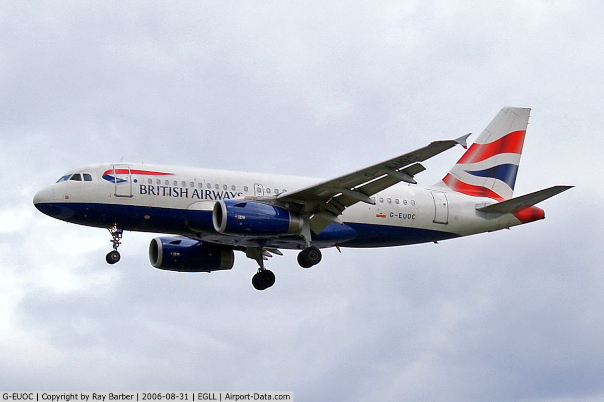 G-EUOC, 2001 Airbus A319-131 C/N 1537, Airbus A319-131 [1537] (British Airways) Heathrow~G 31/08/2006. On finals 27L.