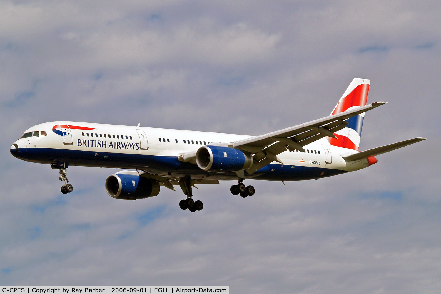 G-CPES, 1998 Boeing 757-236 C/N 29114, Boeing 757-236 [29114] (British Airways) Heathrow~G 01/09/2006. On finals 27L.