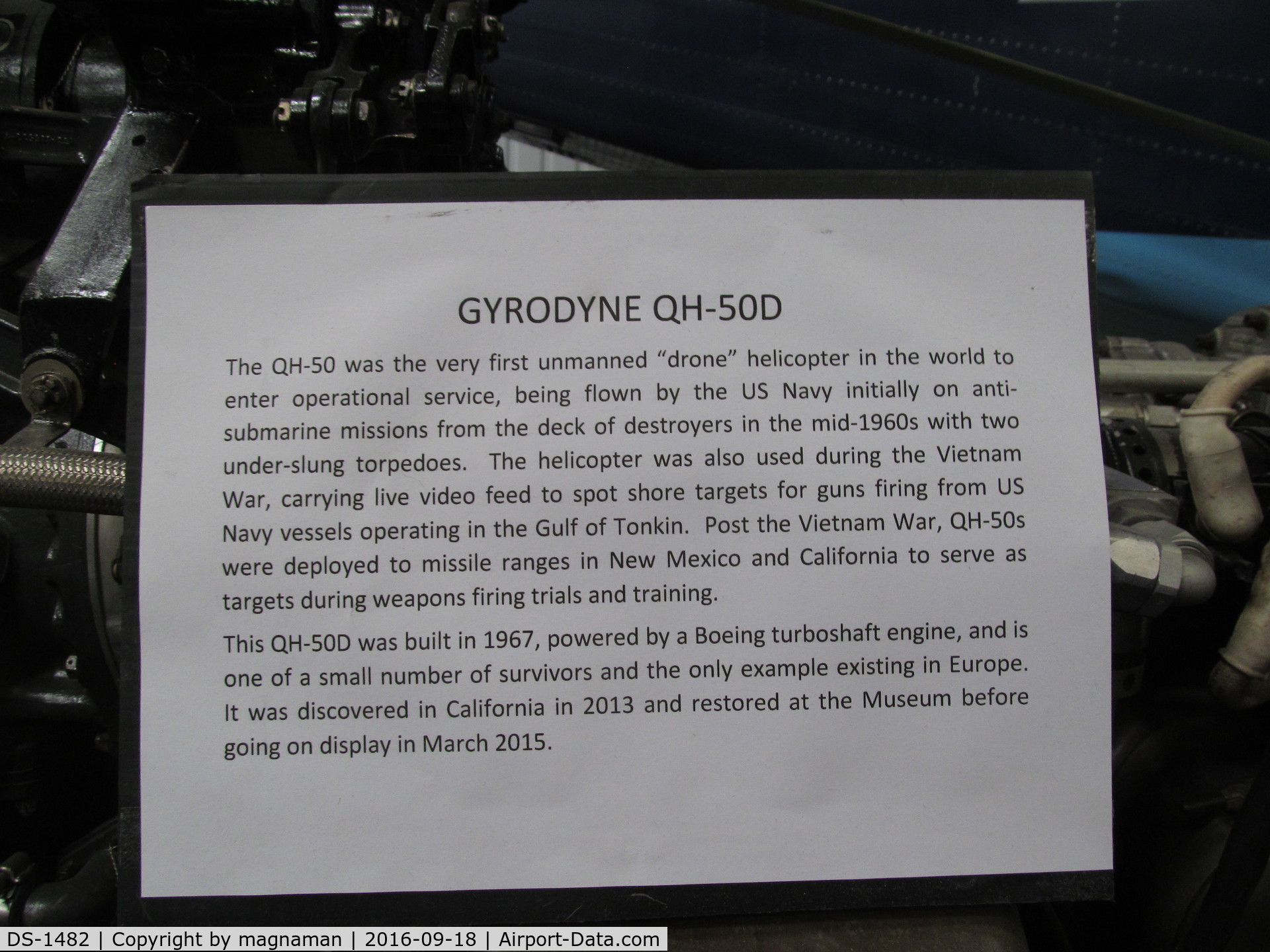 DS-1482, Gyrodyne QH-50D C/N 1482, bit of blurb