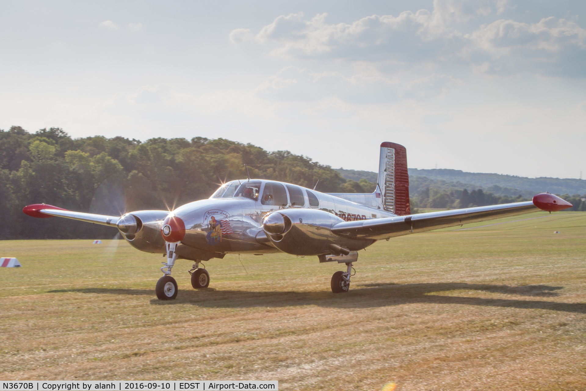 N3670B, 1954 Beech B50 C/N CH-63, Taxying for take-off at the 2016 Hahnweide Oldtimer Fliegertreffen