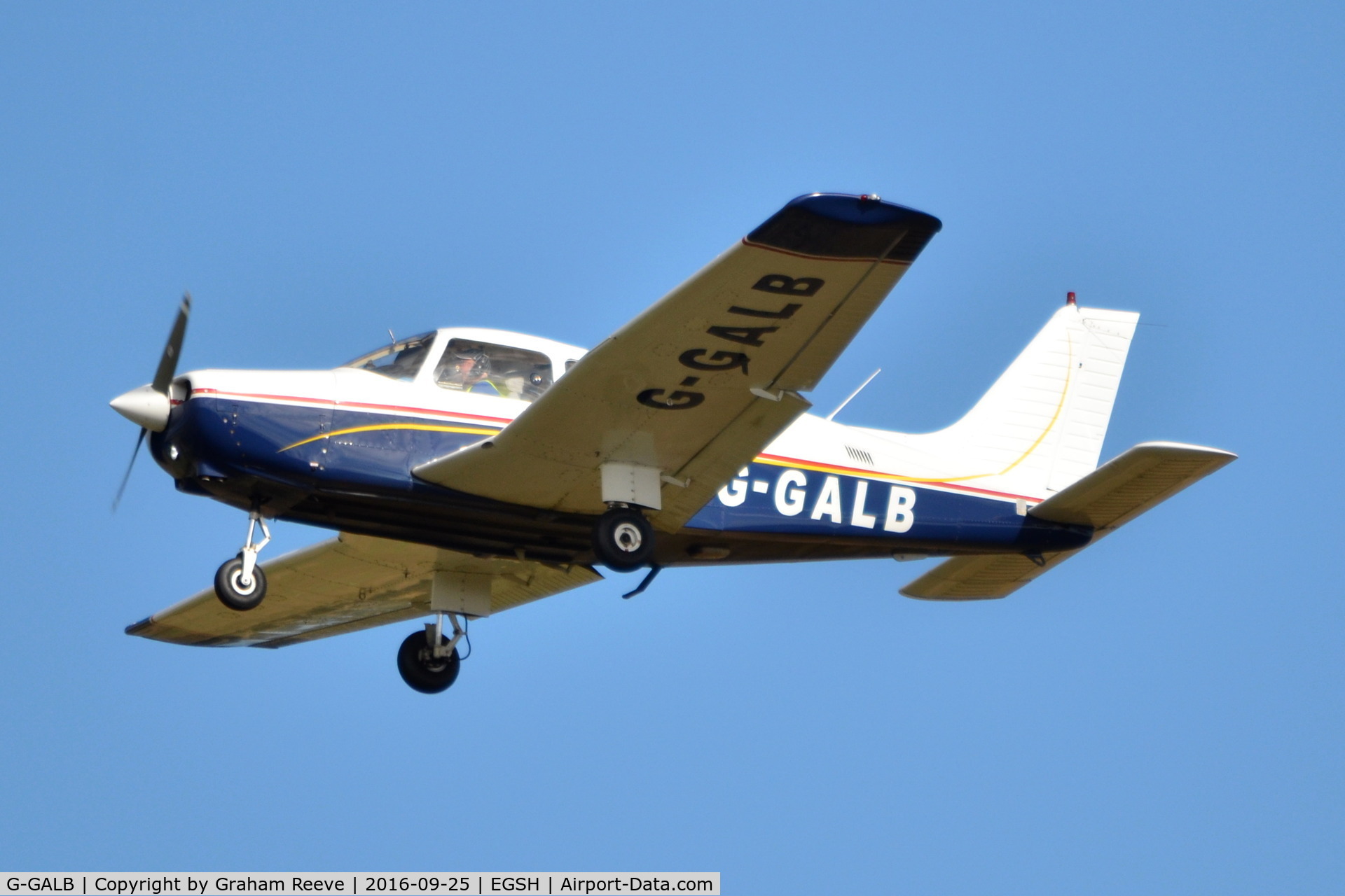 G-GALB, 1986 Piper PA-28-161 Cherokee Warrior II C/N 28-8616021, Landing at Norwich.