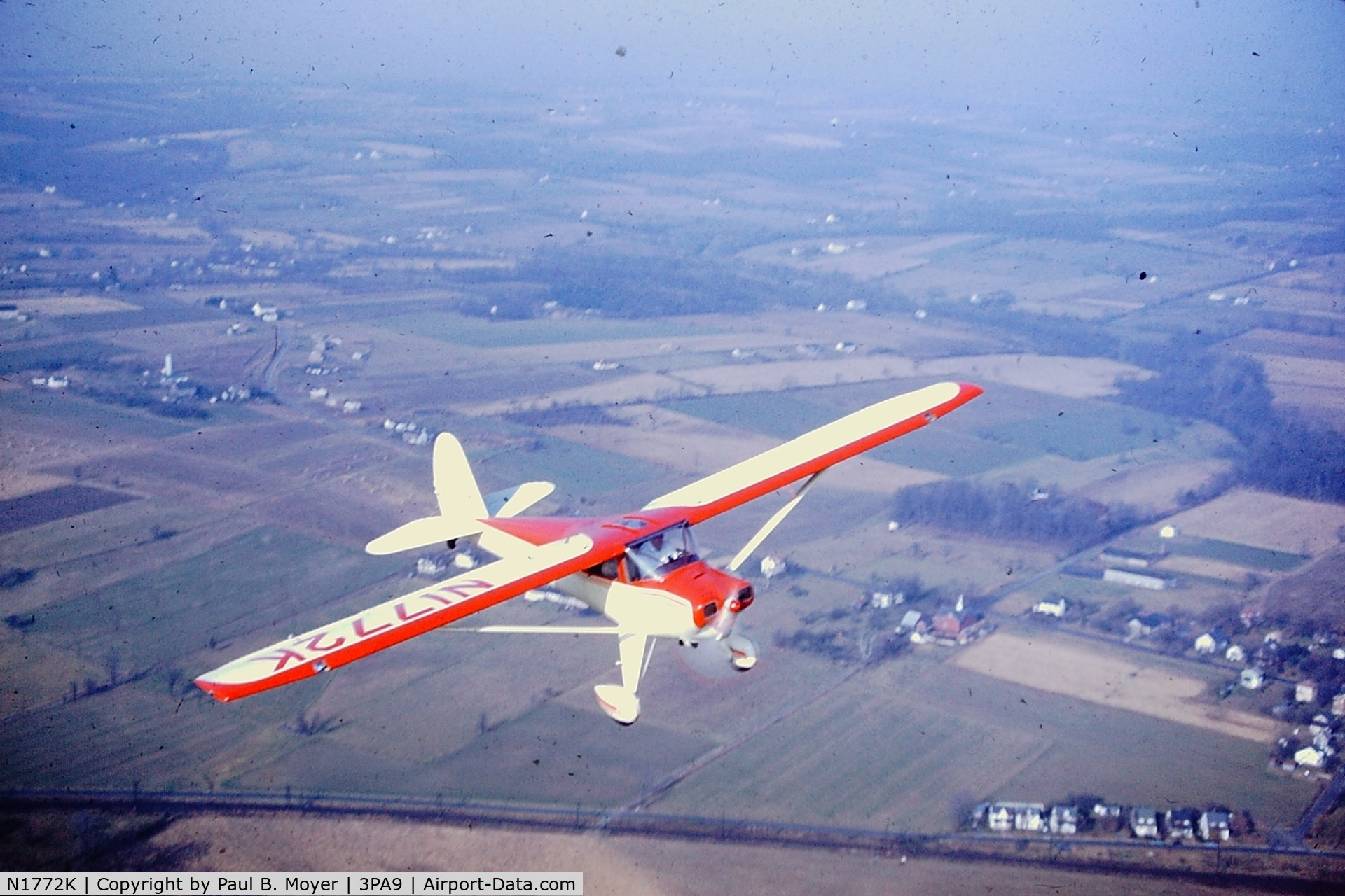 N1772K, 1946 Luscombe 8E Silvaire C/N 4499, Late 1940s over Chalfont PA.  Photo by Paul B. Moyer