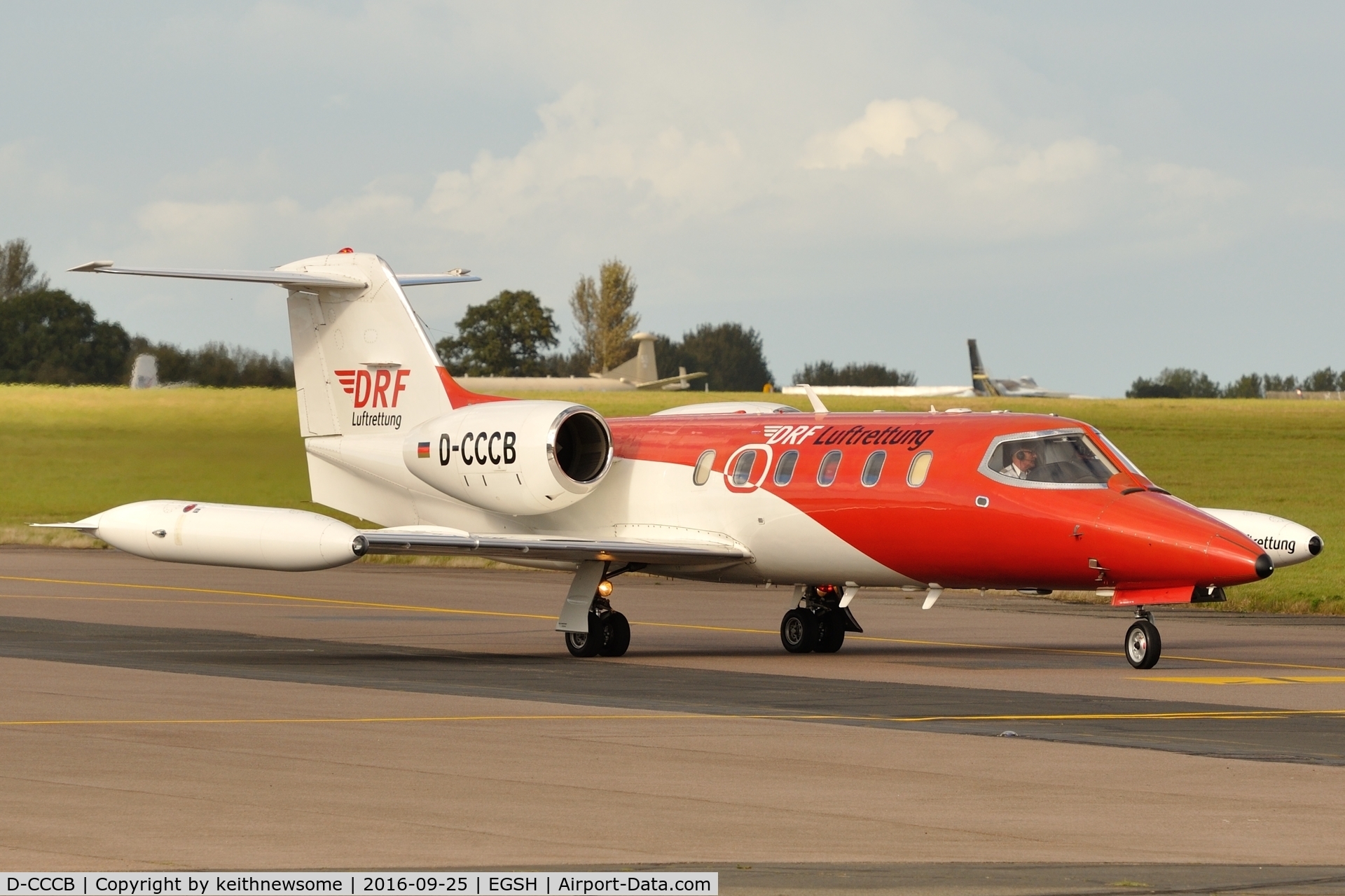 D-CCCB, 1990 Learjet 35A C/N 35A-663, Leaving Norwich.